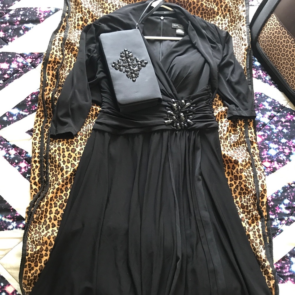 Semi formal dress,shoulder jacket,matching clutch